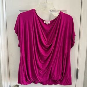Umgee Fuchsia Draped Cowl Neck Blouse